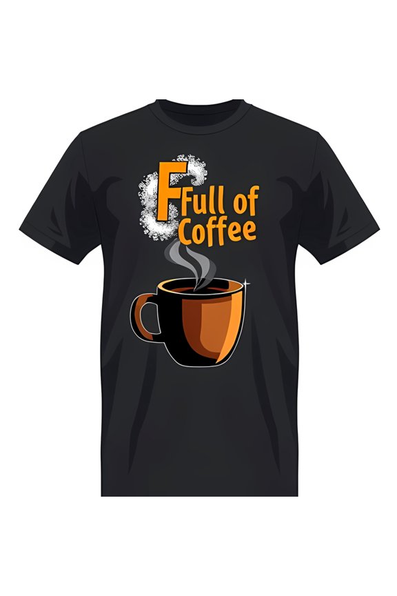 Playful Black T-Shirt with Coffee Cup Graphic 'Full of Coffee' Design
