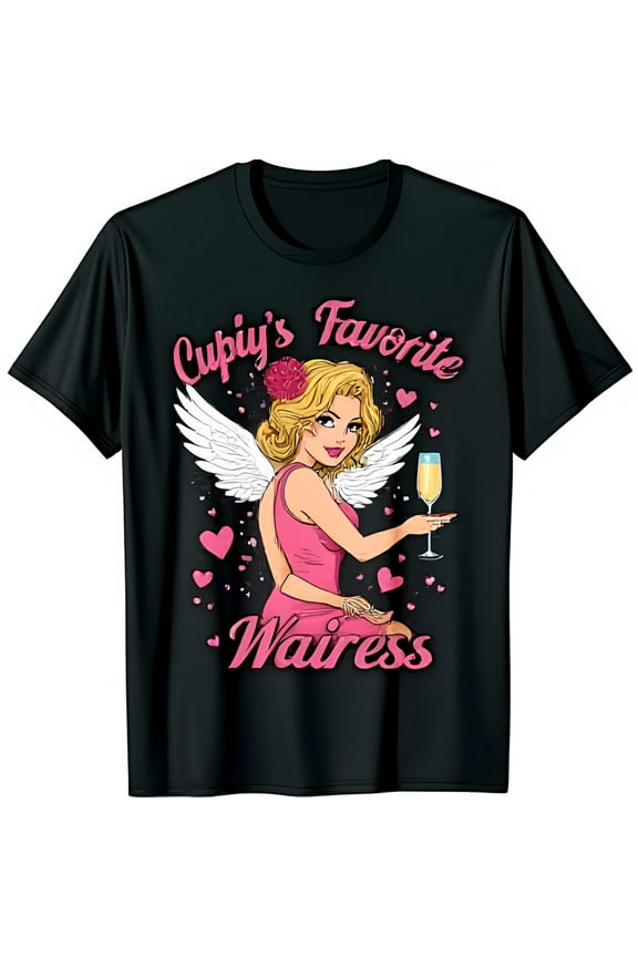 Playful Black T-Shirt with Flirtatious Waitress Graphic for Your Favorite Server