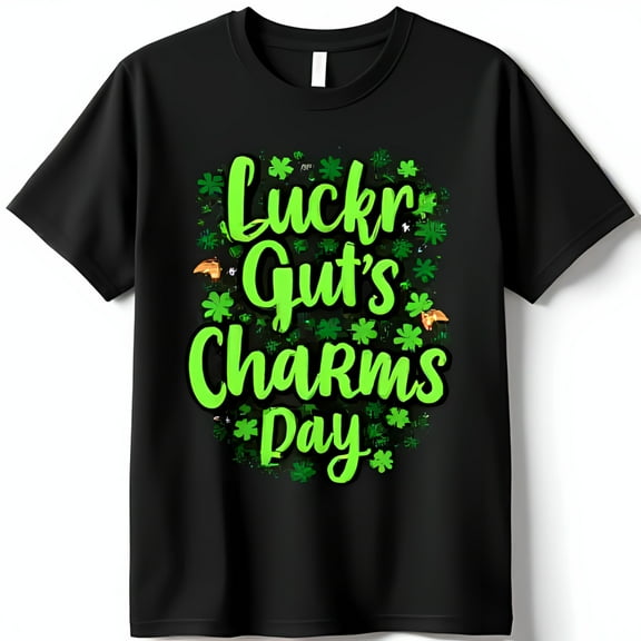 Playful Black T-Shirt with Green Graphic for Luckr Gut Day