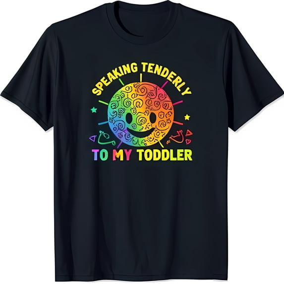 Playful Black T-Shirt with Rainbow 'Speaking Tenderly To My ' Graphic
