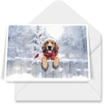 thumbnail image 1 of Playful Bloodhound Welcomes Winter Snowy Day with Cardinal Bird 7x5in Folded Greeting Card Dog Lover Single Note Card with Envelope - 2017, 1 of 5