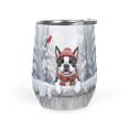 thumbnail image 1 of Playful Boston Terrier Welcomes Winter Snowy Day with Cardinal Bird 12oz Stainless Steel Wine Tumbler Insulated Cup with Lid Gentleman Dog Lover Gifts - 2017, 1 of 5