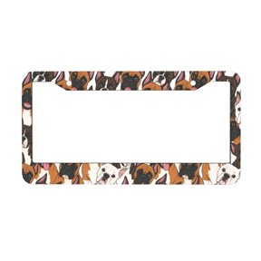 Playful Boxer Dog Faces Pattern {Aluminum Car License Plate Frames Covers 2 PCS Automotive Exterior Accessories,Car License Plate Frame Aluminum Decorative Auto Tag License Plates Holder 2 Holes}