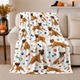 thumbnail image 1 of Playful Boxer Dogs With Toys And Pawprints, Cozy Flannel Blanket with Playful Pet Illustration Print, Housewarming Gift for Boxer Dog Play Enthusiasts, Home Decor for Bedroom and Living Room, 1 of 7