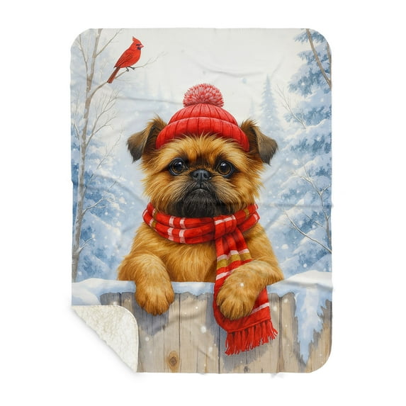 Playful Brussels Griffon Welcomes Winter Snowy Day with Cardinal Bird Cozy Sherpa Blanket Griff Dog Lover Warm Soft Throw Blanket - 2017