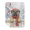 thumbnail image 1 of Playful Bullmastiff Welcomes Winter Snowy Day with Cardinal Bird Cozy Sherpa Blanket Dog Lover Warm Soft Throw Blanket - 2017, 1 of 5