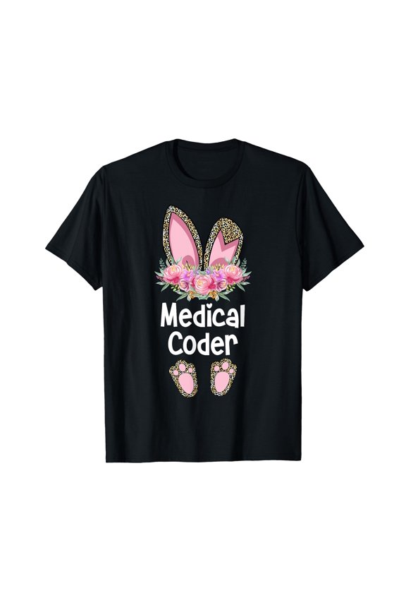 Playful Bunny Ears Floral Medical Coder T-Shirt for Fun and Creative Professionals