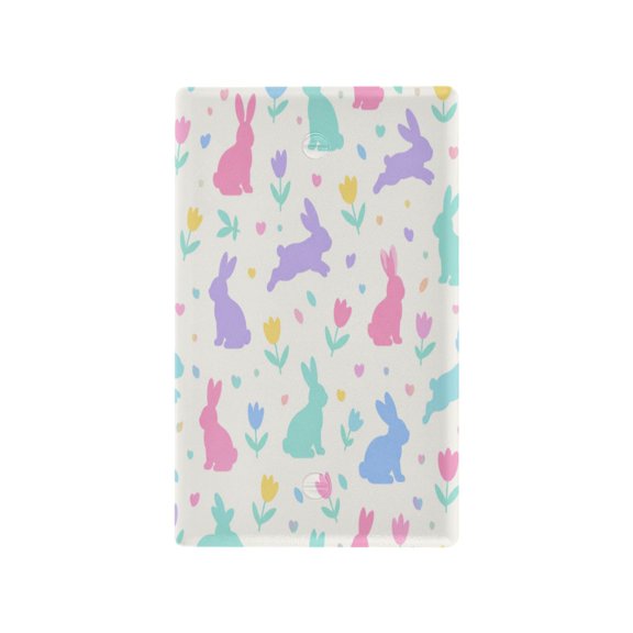 Playful Bunny Floral Pattern Decorative Wall Plate, Flame Retardant PC Plastic Light Switch & Outlet Cover with Mounting Screws Fits Blank Unused Outlet