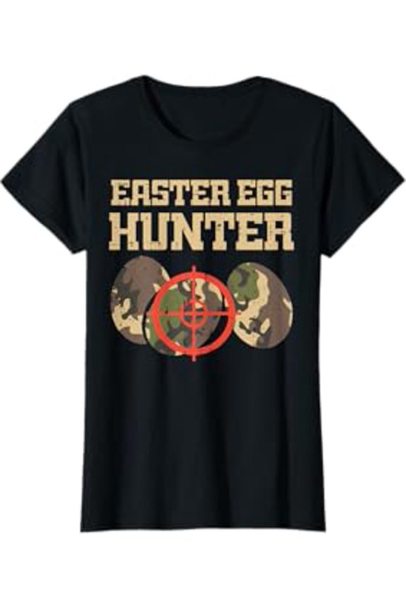 Playful Camo Easter Egg Hunter T-Shirt for Fun Spring Celebrations