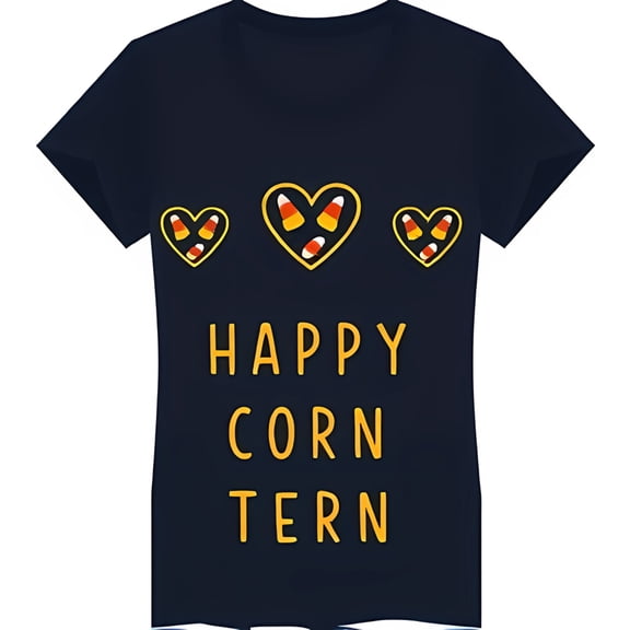 Playful Candy Corn Hearts Graphic on Classic Black Women's T-Shirt