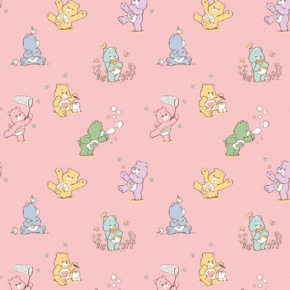 Playful Care Bears Pink Flannel Fabric