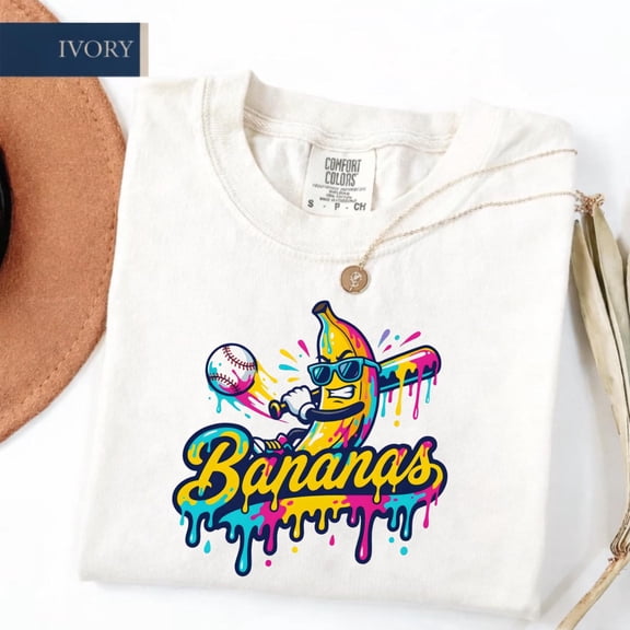 Playful Cartoon Banana Baseball T-Shirt for Fun School Spirit and Team Mascot Enthusiasts