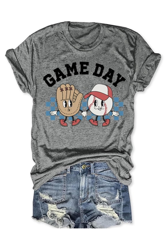 Playful Cartoon Baseball and Glove T-Shirt for Fun Game Day Style