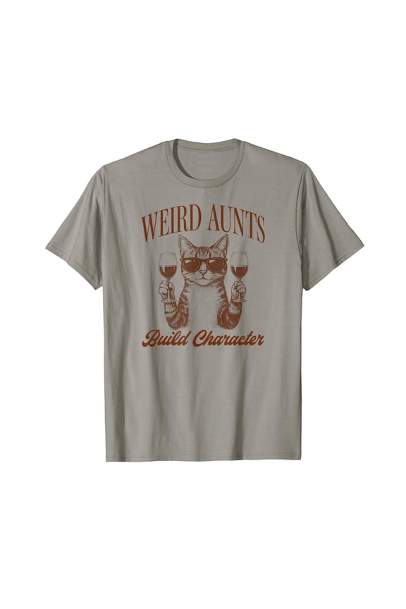 Playful Cartoon Cat T-Shirt for Feral Aunt Cat Lovers - Fun Character Building Apparel
