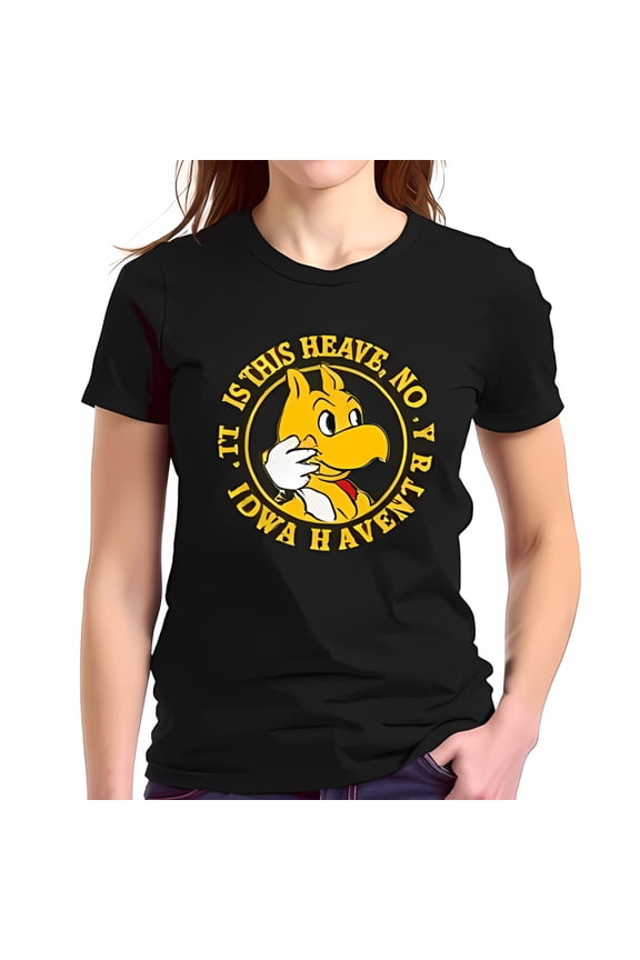Playful Cartoon Dog Graphic Cotton Short Sleeve T-Shirt - Cheeky Design with Bold Text " IS THIS HEAVE NO Y R IOWA H AVEN " - Fun and Whimsical Style