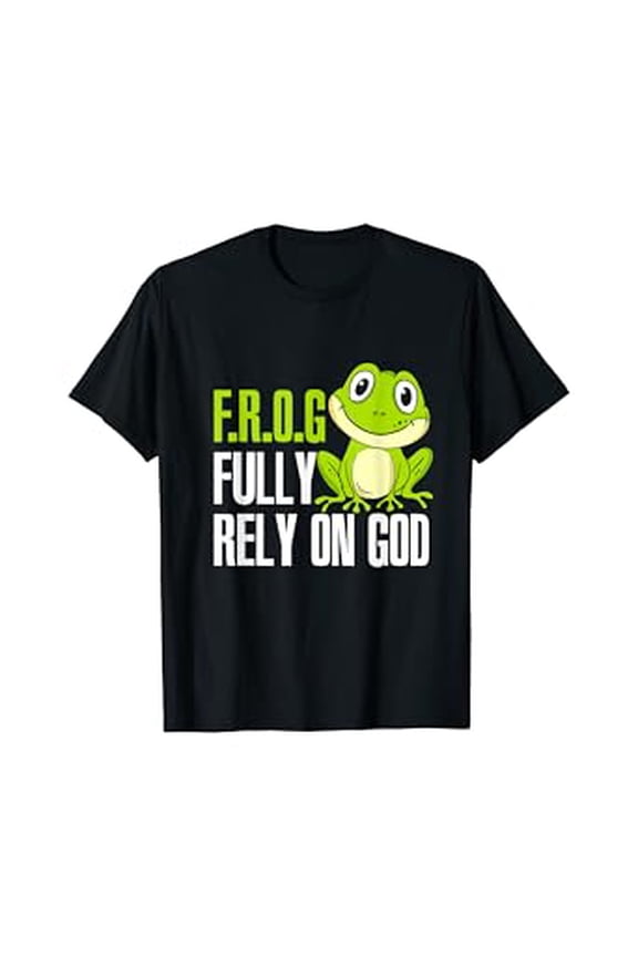 Playful Cartoon Frog F.R.O.G Fully Rely On God T-Shirt for Inspirational Everyday Wear