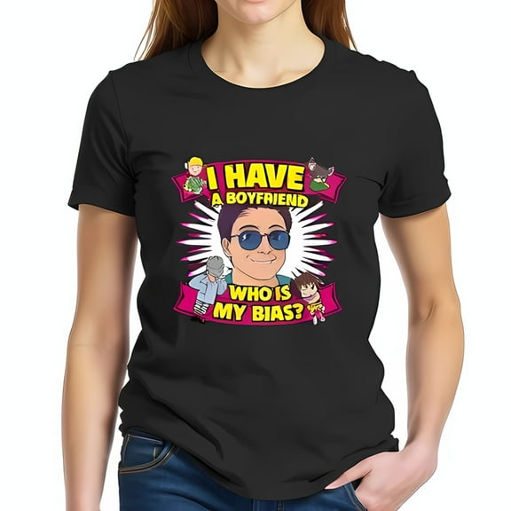 Playful Cartoon Graphic T-Shirt for Women - " I HAVE A BOYFRIEND " & " WHO IS MY BIAS? " - Fun Short Sleeve Cotton Tee