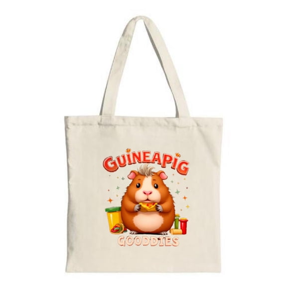 Playful Cartoon Guinea Pig Tote Bag - Colorful Design with Sandwich Juice Box & Cup - Perfect for Shopping Travel & Parties