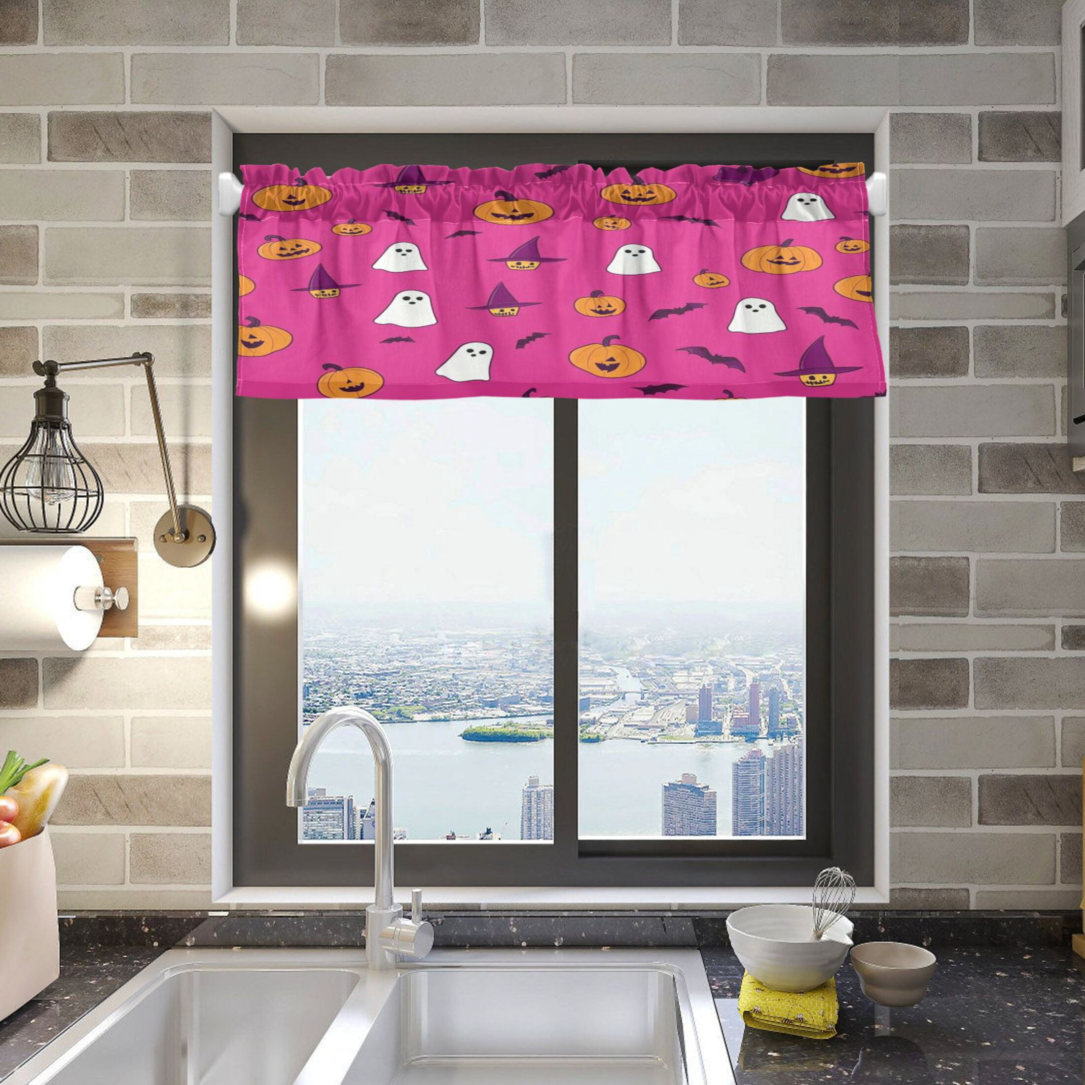 Playful Cartoon Halloween Icons Curtain Valances Window Treatment Rod ...