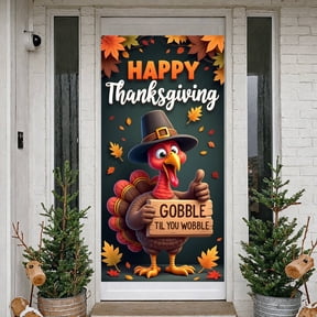 Playful Cartoon Happy Thanksgiving Banner Autumn Leaf Design Thanksgiving Backdrop 3D Visual Effect Fall Color Scheme Thanksgiving Background for Thanksgiving Dinner Family Gathering Indoor Party