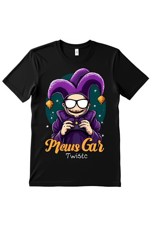 Playful Cartoon Jester T-Shirt & Gold Design with Controller Plus Gar Twiste
