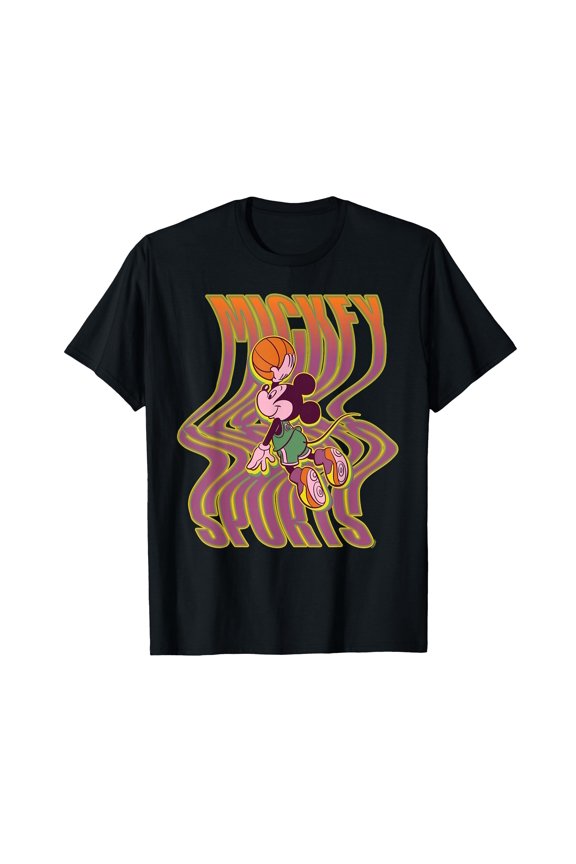 Playful Cartoon Mouse Basketball Dunk Wavy Letters T-Shirt for Fun Active Wear