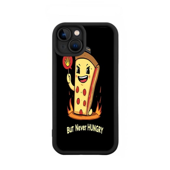 Playful Cartoon Pizza Character iPhone 15 Case - Lightweight Yellowing Resistant Vibrant Flames & Smiling Face Design