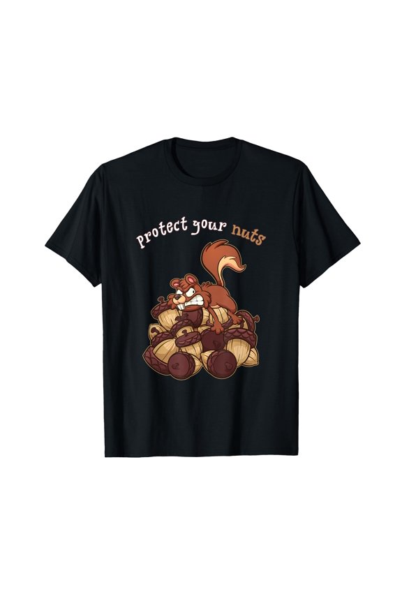 Playful Cartoon Squirrel Acorn T-Shirt for Fun and Whimsical Style