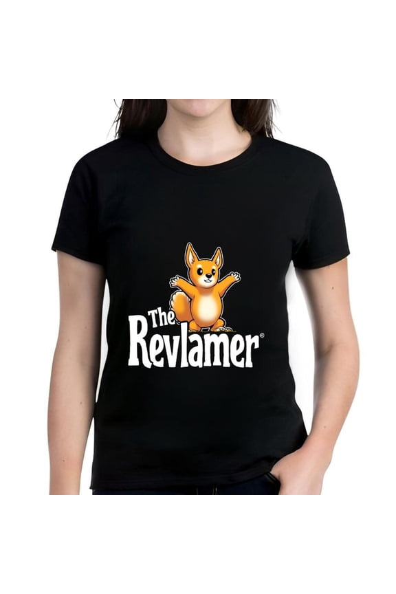 Playful Cartoon Squirrel Graphic Tee for Women - Short Sleeve Cotton T-Shirt with ' The Revlamer ' Text - Fun and Cheerful Design