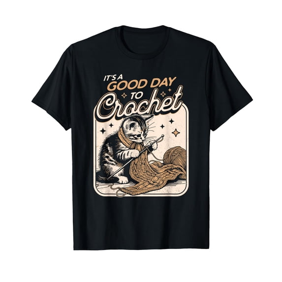 Playful Cat Crocheting T-Shirt for Crochet Lovers - Perfect Gift for Creative Minds
