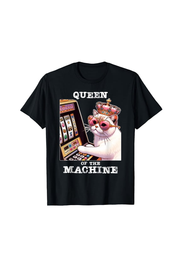 Playful Cat Crown Slot Machine Casino Lover T-Shirt for Fun Gambling Enthusiasts