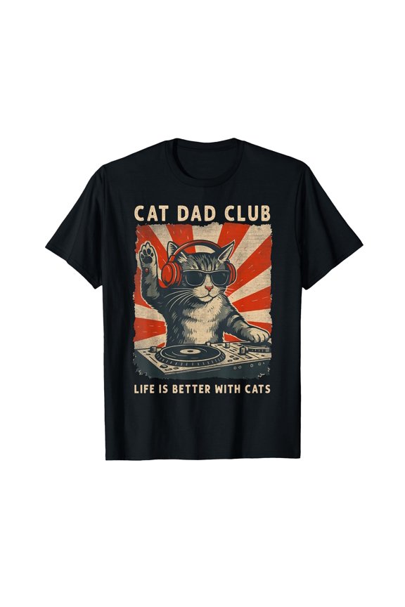 Playful Cat DJ T-Shirt - Life is Better with Cats for Cat Dads
