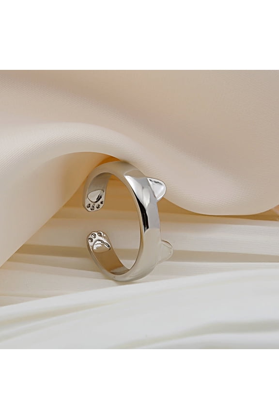 Playful Cat Ear Rings: Adjustable Alloy Rings, Trendy Korean Style, Animal and Geometric Design for Women