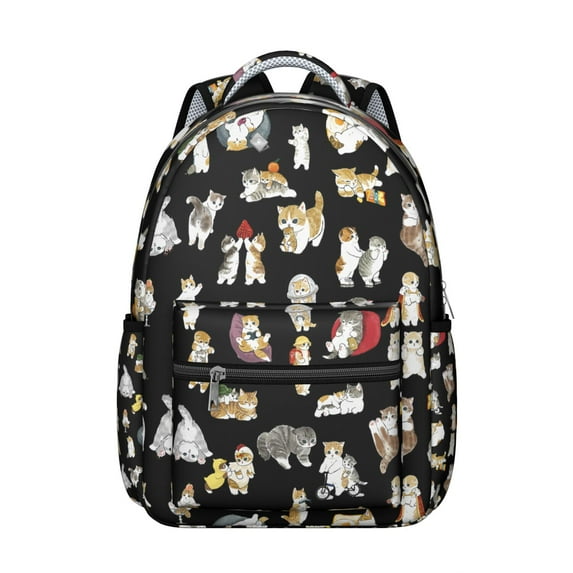 Playful Cat Print Backpack for Women & Girls - Durable Waterproof Bookbag for College & School - Roomy Laptop Backpack with Side Pockets - Stylish Floral Cat Theme