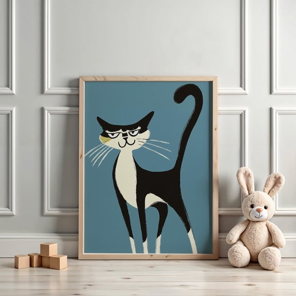 Playful Cat Print Whimsical Room Decor Cute Feline Home Wall Art, Unframed Canvas 8x10in
