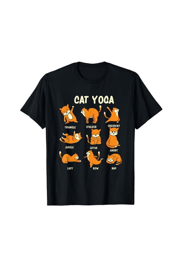 Playful Cat Yoga Poses T-Shirt for Fun Meditation and Relaxation