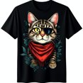 Playful Cat in Red Bandana & Eyepatch Graphic on Black TShirt
