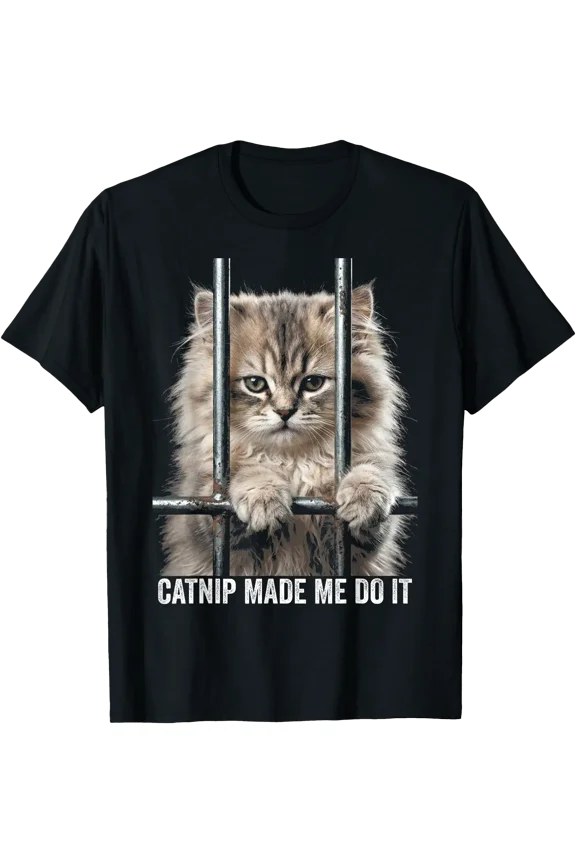 Playful Catnip Made Me Do It Kitten Jail Bars T-Shirt for Cat Lovers