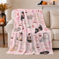 thumbnail image 1 of Playful Cats Pink Bows, Playful Pet Portrait Pattern, Warm Flannel Blanket for Living Room and Bedroom with Detailed Artwork, Cat Lovers Just Because Gift, Pet Lover Home Decor, 1 of 9