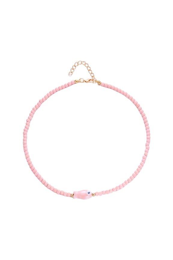 Playful Ceramic Fish Beaded Necklace Bohemian Inspired Collarbone Chain Jewelry For Casual Styles