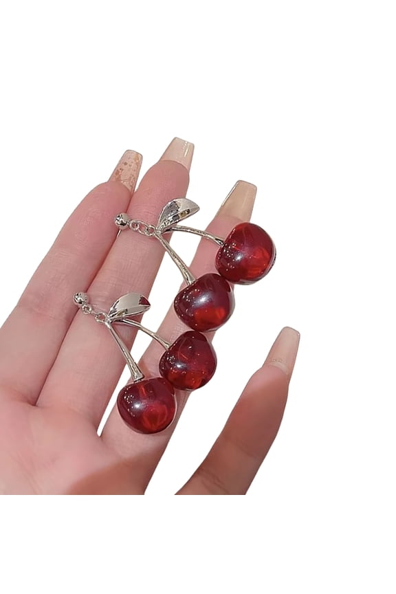 Playful Cherries Alloy Ear Drops Playful Cherries Alloy Earrings Jewelry Elegant Dangle Ear Hook for Daily Wear