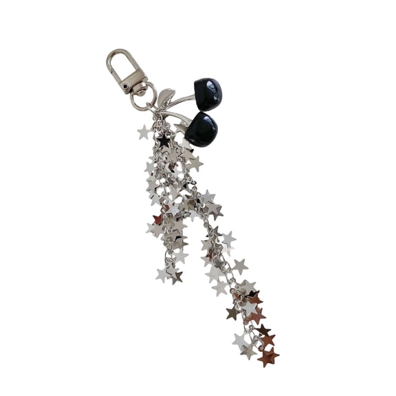 Playful Cherry Star Keychain Pendant Tassels Embellishment Portable Gift