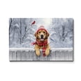 thumbnail image 1 of Playful Chesapeake Bay Retriever Welcomes Winter Snowy Day with Cardinal Bird Horizontal Matte Canvas Poster Chessie Dog Lover Wall Art Home Decor - 2017, 1 of 5