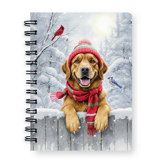 Playful Chesapeake Bay Retriever Welcomes Winter Snowy Day with Cardinal Bird Spiral Bound Journal Chessie Dog Lover 5x7in Spiral Notebook - 2017