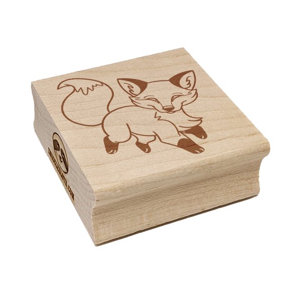 Playful Chibi Fox Square Rubber Stamp Stamping Scrapbooking Crafting - Small 1.25in