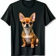 thumbnail image 1 of Playful Chihuahua Graphic T-Shirt Cute Brown & Tan Dog Design on Black Tee, 1 of 5