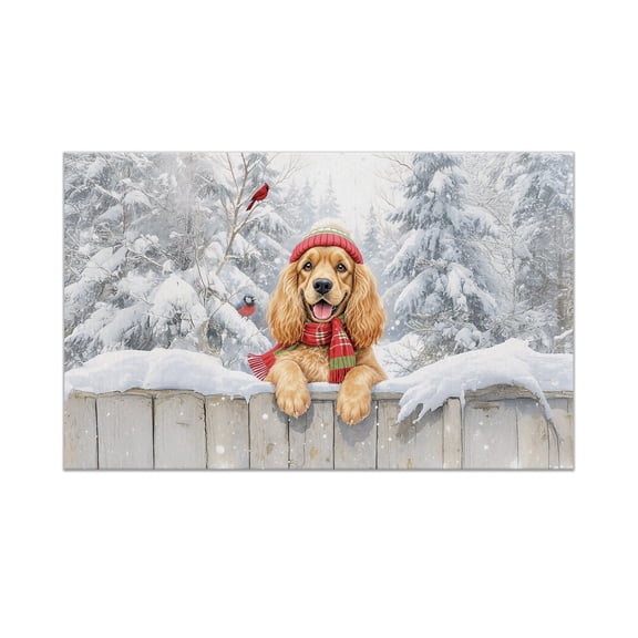Playful Cocker Spaniel Welcomes Winter Snowy Day with Cardinal Bird Doormat Cockers Dog Lover Gifts Indoor Outdoor Welcome Mat - 2017