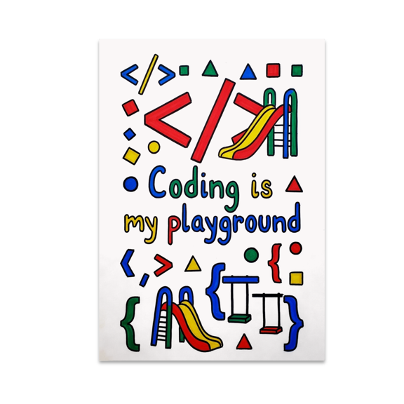 Playful Coding Decor - Kids Coding Enthusiast - 13x19 Poster Print