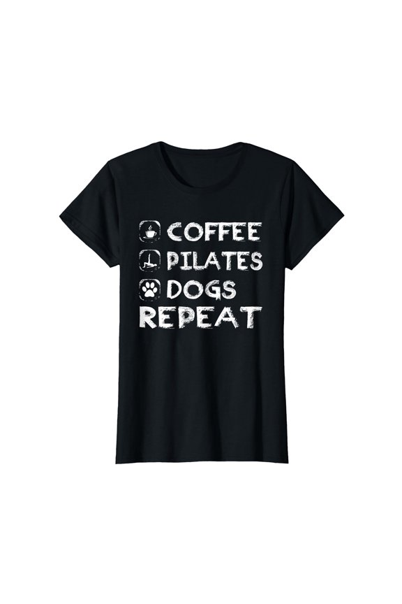 Playful Coffee Pilates Dogs Repeat T-Shirt - Perfect Gift Idea for Fitness Lovers