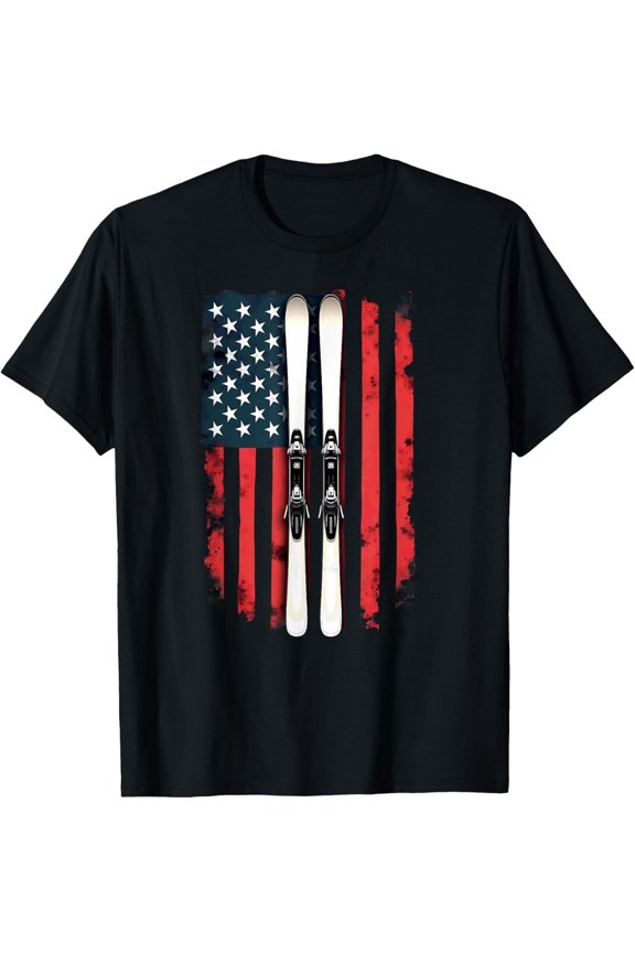 Playful Comfort Tee - American Flag Alpine Skiing Skier T-Shirt